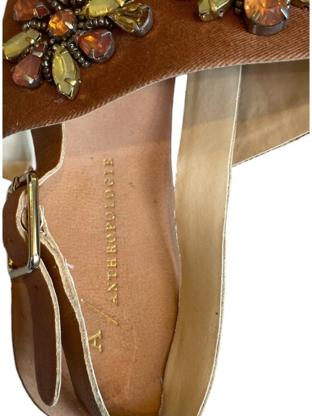 Anthropologie Flat Sandal Sling Back Rhinestone Brown Size 8.5 - Picture 7 of 8